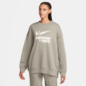 Damska dzianinowa bluza dresowa z półokrągłym dekoltem o kroju oversize Nike Sportswear - Szary