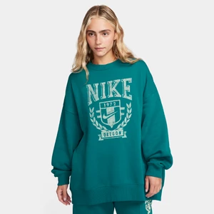 Damska dzianinowa bluza dresowa z półokrągłym dekoltem o kroju oversize Nike Sportswear - Zieleń