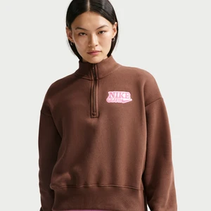 Damska dzianinowa bluza oversize z zamkiem 1/4 Nike - Brązowy