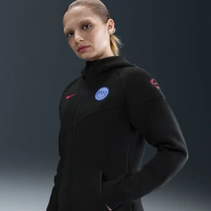 Damska dzianinowa bluza piłkarska z kapturem i zamkiem na całej długości Nike Total 90 Paris Saint-Germain Tech Windrunner (wersja trzecia) - Czerń