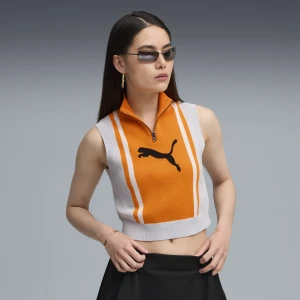 Damska dzianinowa koszulka na ramiączkach FUTURE.PUMA.ARCHIVE z zamkiem 1/2, Odzież, Szary,