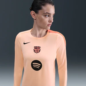 Damska dzianinowa koszulka piłkarska z półokrągłym dekoltem Nike Dri-FIT Total 90 FC Barcelona Strike (wersja trzecia) - Pomarańczowy