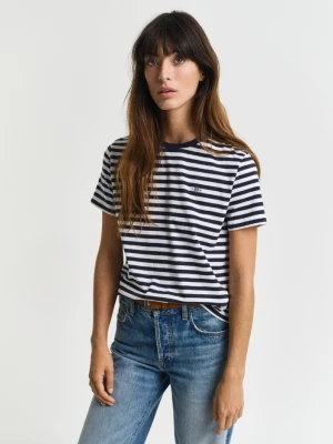 Damska granatowa koszulka w paski z bawełny organicznej GANT