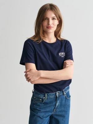 Damska granatowa koszulka z małym nadrukiem GANT