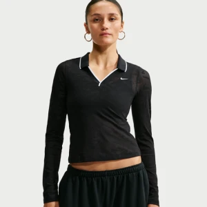 Damska koronkowa koszulka z długim rękawem o przylegającym, skróconym kroju Nike Chill Knit - Czerń