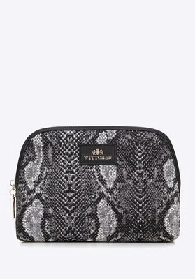 Damska kosmetyczka żakardowa wzorzysta czarno - szara Wittchen