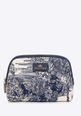 Damska kosmetyczka żakardowa wzorzysta granatowo - kremowa Wittchen