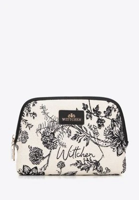 Damska kosmetyczka żakardowa wzorzysta kremowo - czarna Wittchen
