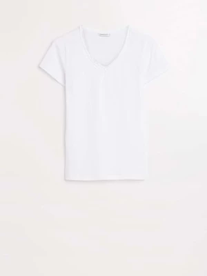 Damska koszulka basic biała z dekoltem w serek Greenpoint