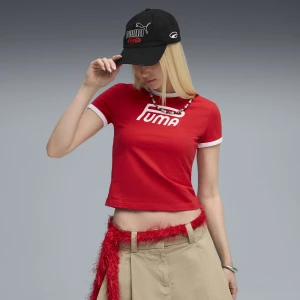 Damska koszulka FUTURE.PUMA.ARCHIVE o wąskim kraju z grafiką, Odzież, Czerwony,
