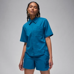 Damska koszulka o skróconym kroju z tkaniny Jordan - Niebieski