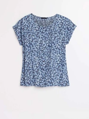 Damska koszulka z krótkim rękawem w niebieskie kwiatki Greenpoint