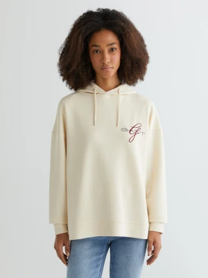Damska Kremowa Bluza Oversize Z Kapturem I Logo GANT