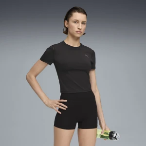Damska krótka koszulka treningowa PUMA SHAPE, Odzież, Czarny,