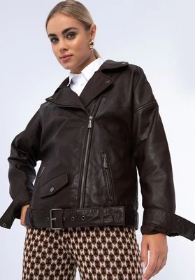 Zdjęcie produktu Damska kurtka biker skórzana oversize ciemny brąz Wittchen