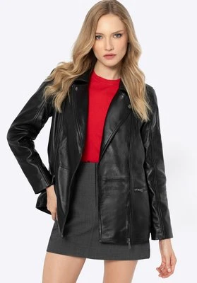 Damska kurtka biker skórzana z klasycznym kołnierzem czarna Wittchen