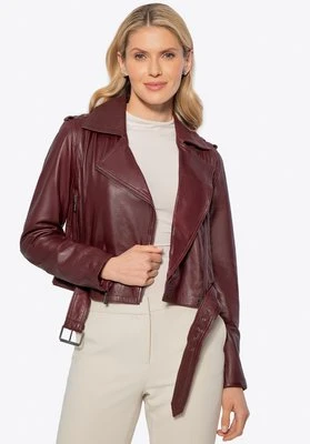 Damska kurtka biker ze skóry bordowa Wittchen