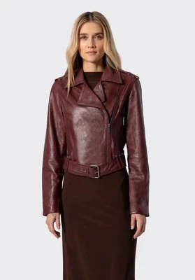 Damska kurtka biker ze skóry bordowa Wittchen