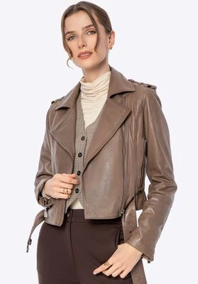 Damska kurtka biker ze skóry ciemny beż Wittchen