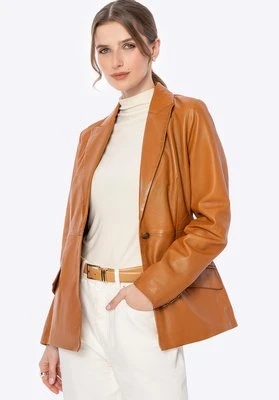 Damska kurtka marynarkowa ze skóry owczej karmelowa Wittchen