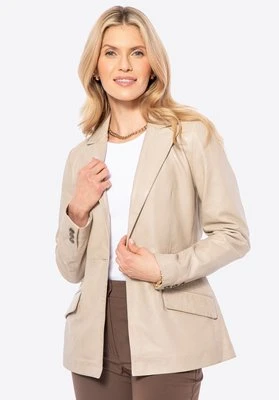 Damska kurtka marynarkowa ze skóry owczej kremowa Wittchen