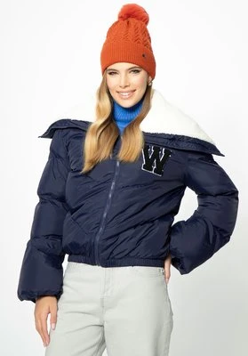 Damska kurtka oversize z kołnierzem podszytym sztucznym barankiem granatowa Wittchen