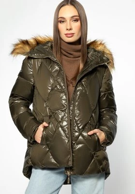 Damska kurtka puchowa pikowana trapezowa zielona Wittchen