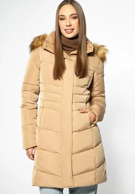 Damska kurtka puchowa pikowana z kapturem złota Wittchen