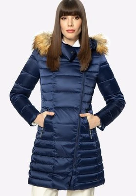 Damska kurtka puchowa z asymetrycznym zapięciem granatowa Wittchen