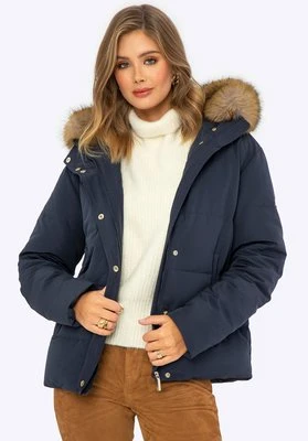 Damska kurtka puchowa z futerkowym kapturem granatowa Wittchen