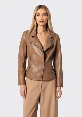 Damska kurtka ramoneska ze skóry naturalnej owczej brązowa Wittchen