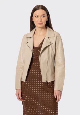 Damska kurtka ramoneska ze skóry naturalnej owczej kremowa Wittchen