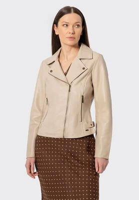 Damska kurtka ramoneska ze skóry naturalnej owczej kremowa Wittchen