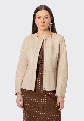 Damska kurtka skórzana z baskinką kremowa Wittchen