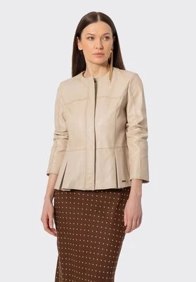 Damska kurtka skórzana z baskinką kremowa Wittchen