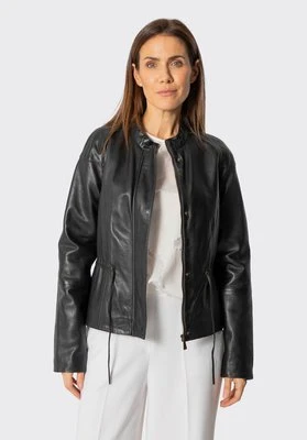 Damska kurtka skórzana z paskiem w talii czarna Wittchen