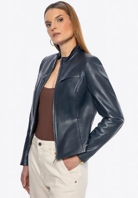 Damska kurtka skórzana z wieloma kieszeniami granatowa Wittchen