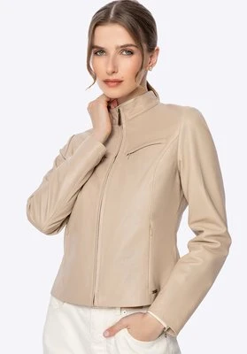 Damska kurtka skórzana z wieloma kieszeniami kremowa Wittchen