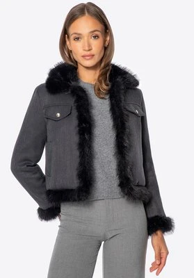 Damska kurtka z domieszką lnu i sztucznym futerkiem czarna Wittchen