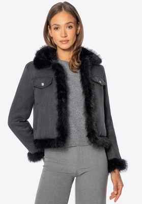 Damska kurtka z domieszką lnu i sztucznym futerkiem czarna Wittchen