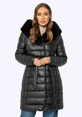 Damska kurtka z ekoskóry pikowana długa czarna Wittchen