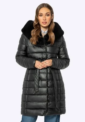 Damska kurtka z ekoskóry pikowana długa czarna Wittchen
