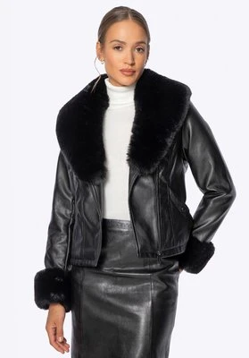 Damska kurtka z ekoskóry z futerkowym kołnierzem i mankietami czarna Wittchen