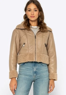 Damska kurtka z futerkiem krótka beżowa Wittchen