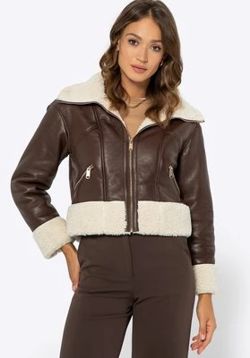 Damska kurtka z futerkiem krótka brązowa Wittchen