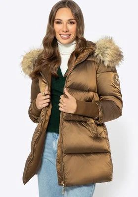 Damska kurtka z futrzanym kapturem złota Wittchen