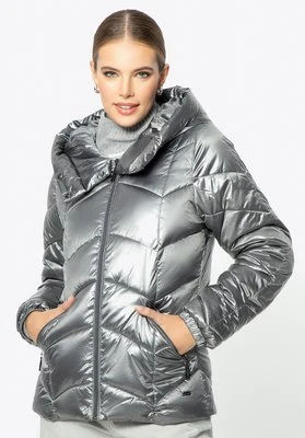 Damska kurtka z nylonu pikowana w zygzaki srebrna Wittchen