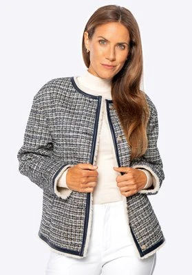 Damska kurtka z tweedu z podszewką ze sztucznego futra granatowa Wittchen