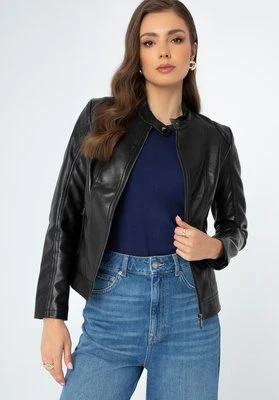 Damska kurtka ze skóry ekologicznej taliowana czarna Wittchen