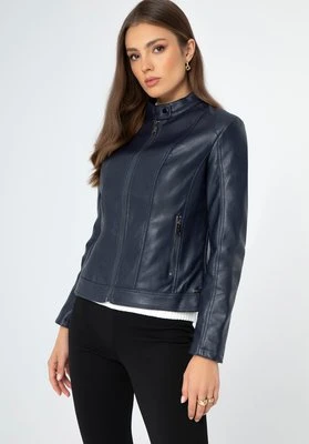 Damska kurtka ze skóry ekologicznej taliowana granatowa Wittchen